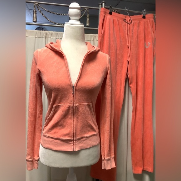 Juicy Couture Coral Terry Pants 30 x 32 Zip Up Hoodie with Crest - Picture 2 of 16
